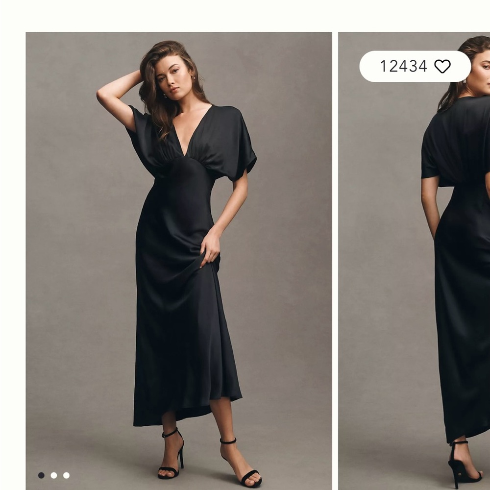 BHLDN Deep V Flutter Sleeve Satin A-Line Gown